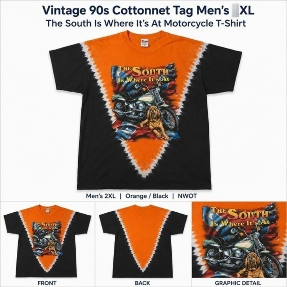 Vintage 90s Cottonett Men XL South Is Where Its At Motorcycle T-Shirt Orange